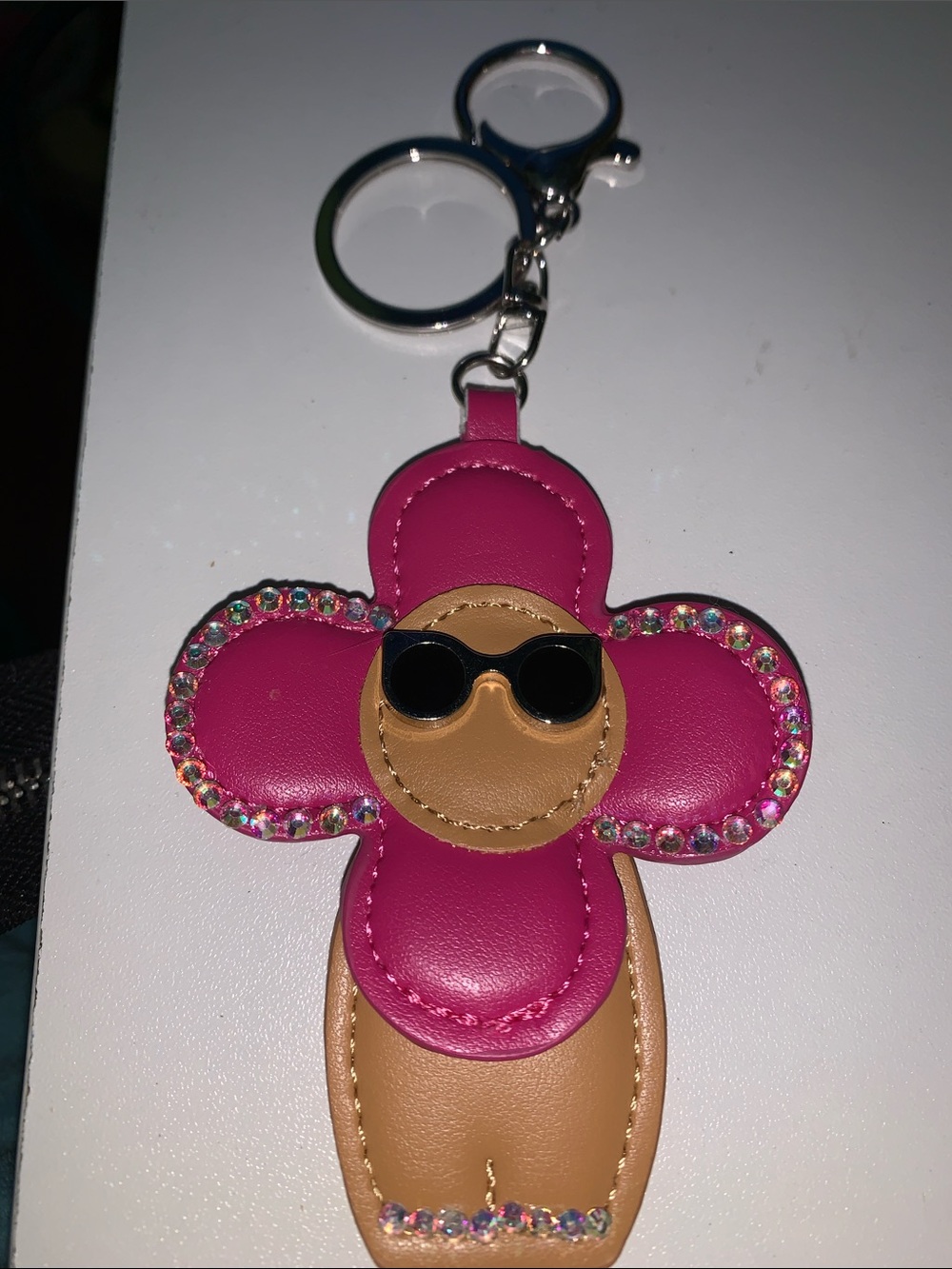 Leather Vivienne purse/bag charm Keychain with crystals
